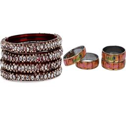 SOMIL Set Of 8 Maroon Alloy Artificial Stones and Beads Antique Bangles-image-75