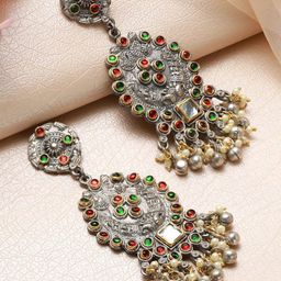 Jazz and Sizzle Silver-Plated Contemporary Shaped Artificial Beads & Kundan Drop Earrings-31