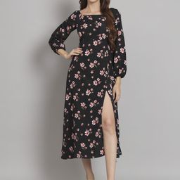 Curvydrobe Floral Print Crepe Fit & Flare Midi Dress-image-3