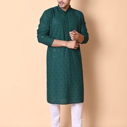 AHLAN APPARELS Men Geometric Embroidered Mandarin Collar Straight Kurta With Pyjamas-picture-49