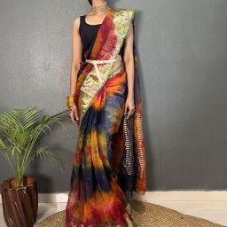 DIVASTRI Tie and Dye Zari Organza Banarasi Saree-image-12
