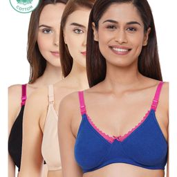Inner Sense Antimicrobial Maternity Nursing Bra Pack of 3 - Blue Pink Black-image-40