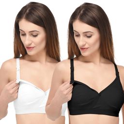 Fabme Nursing Maternity Feeding Seamless Bra Pack Of 2 - White & Black-image-49