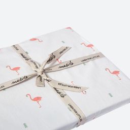 Masilo Organic Cotton Fitted Cot Sheet Flamingo Print - White-14