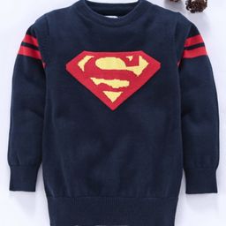 Mom's Love Full Sleeves  Pullover Sweater Superman Design - Navy Blue-image-69