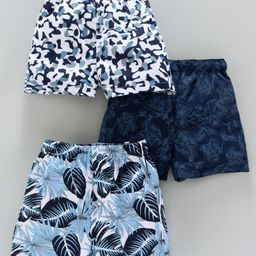 Babyhug 100% Cotton Woven Boxers Allover Print Pack Of 3 - Blue White-image-40