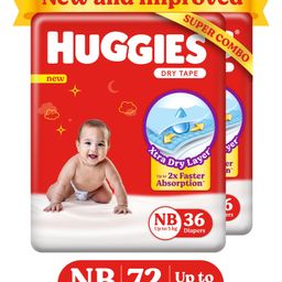 Huggies Dry Tape, Up to 2x Faster Absorption | Adjustable Tape Diapers New born - S Size, 72 Diapers-14