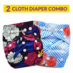 Bembika Reusable Cloth Diapers Floral Print Pack of 2 - Blue-59
