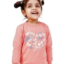 Babyoye Brushed Fleece Full Sleeves Sweatshirt Bow Print - Pink-19