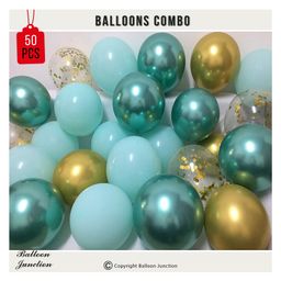 Balloon Junction Metallic & Confetti Balloon Combo Gold Green - Pack of 50-image-99