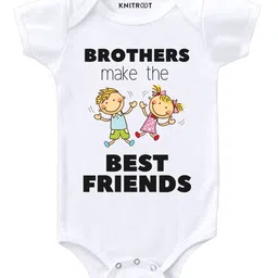 KNITROOT Half Sleeves Brother Best Friends Print Onesie - White-picture-28