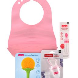 Babyhug Baby Silicon Combo Of Fruit Nibbler Food Feeder Fruit Teether & Bib Pack Of 4-25