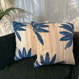 LUSHLYF Rust & Teal 2 Pieces Embroidered Pure Cotton Square Cushion Covers-image-2