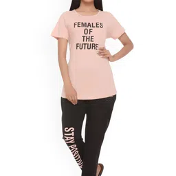 WOOL 4U Women Printed T-shirt with Pyjama Night suit-image-81