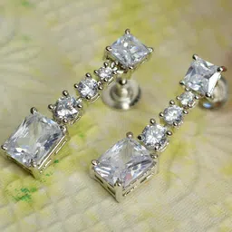 JEWELOPIA Silver-Plated Brass American Diamond Drop Earrings-picture-41