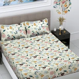Myntra Elegant Homes Off White And Green Printed 300 TC King Bedsheet Set 2.50 m x 2.25m-image-57