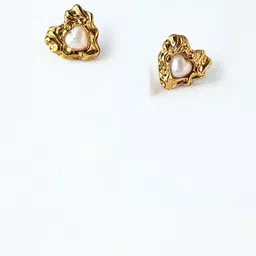 The Jewellery Tale Stainless Steel Gold Plated Pearls Beaded Heart Shaped Studs-image-23
