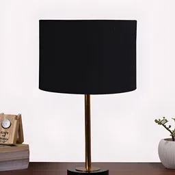 Aura Black & Copper Toned Traditional Cylindrical Cotton Shade Wooden Table Lamp-21