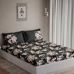 DDecor Grey & Pink Floral 144 TC Queen Bedsheet with 2 Pillow Covers-image-58