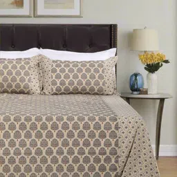 SHAHENAZ Cream-Coloured Floral Cotton 120 TC Double Queen Bedsheet Set-2.65 m X 2.2 m-picture-19