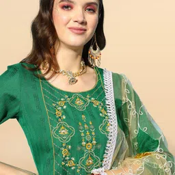 Anouk Rustic Women Floral Embroidered Regular Sequinned Kurta with Trousers & With Dupatta image 2