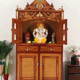 DZYN Furnitures Brown Wood Pooja Mandap With Door-image-25