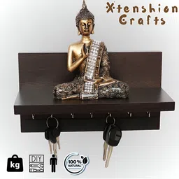 Xtenshion Crafts Brown Wood Wall Shelf With Keyholders-13