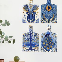ArtVibes Blue & White 4 Pieces Pichwai Printed Wooden Wall Hangings-image-94