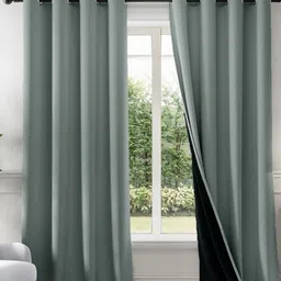 HOMEMONDE Grey & Black 2 Pieces Black Out Window Curtains-image-69