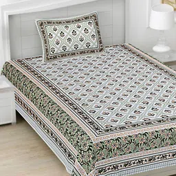 FrionKandy Living Green Floral Pure Cotton 180 TC Bedsheet Set 2.28 m x 1.52 m-image-91