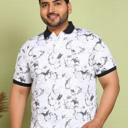 METRONAUT PLUS Men Plus Size Floral Printed Polo Collar Cotton T-shirt-picture-2