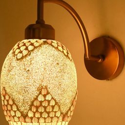 SOMIL Gold-Toned & White Textured Glass Cylinder Shaped Wall Lamp-21