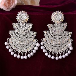 Anouk Stainless Steel Silver Plated Artificial Stones Studded Oxidized Chandbalis-46