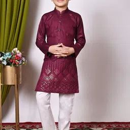 Cae Boys Geometric Embroidered Mandarin Collar Sequinned Straight Kurta With Pyjama-1