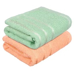 Kuber Industries Set Of 2 Green & Peach-Coloured Striped Cotton Face Towels-21