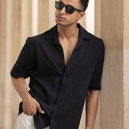 Powerlook Men Oversized Fit Cuban Collar Textured Casual Shirt-image-15