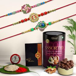 DeoDap Unisex 5 Pieces Beaded Rakhi Gift Set-image-13