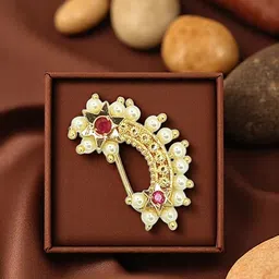 FEMMIBELLA Gold-Plated Artificial Stones Studded & Beaded Stud Nosepin-81