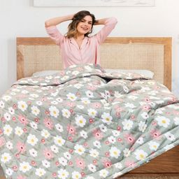 Aura Olive Green & Pink Floral Printed 300 GSM Microfiber AC Room Double Bed Comforter-image-100