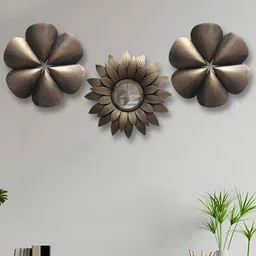 Art Street 3Pcs Brown Textured Flower Shaped Wall Decor Plates-8
