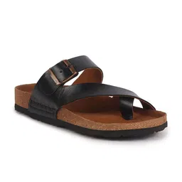 FAUSTO Men Leather Comfort Sandals With Buckle Details-image-4
