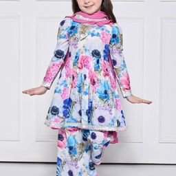 THE PONY & PEONY CO. Girls Floral Printed Pure Cotton Kurta With Palazzo & Dupatta-image-79