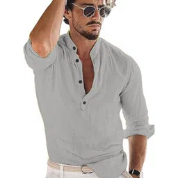 EdinWolf Men India Slim Fit Band Collar Solid Cotton Casual Shirt-image-86