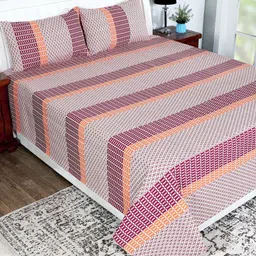 Soumya Maroon & Beige Cotton Geometric Printed Bedsheet & Pillow covers-image-67