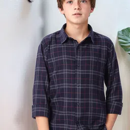 Nautica Boys Premium Fit Tartan Checked Spread Collar Cotton Casual Shirt-image-69