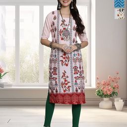 HERE&NOW Selection Of 3 Floral Printed Round Neck Straight Kurtas-image-73