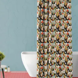 ArtzFolio White & Orange Printed Waterproof Shower Curtain-image-3