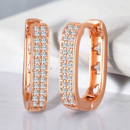 Vighnaharta Gold-Plated CZ Studded Contemporary Shaped Studs-13