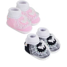 NESKA MODA 12 To 18 Month Non Slip Baby Girls Set of 2 Pair Cotton Butterfly Baby Booties-image-46