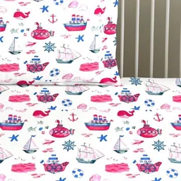 Trance Home Linen Pink & White Printed 180 TC Cotton Single Bedsheet Set 1.52m x 2.54m-16